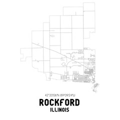 Rockford Illinois. US street map with black and white lines.