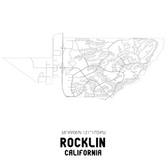 Rocklin California. US street map with black and white lines.