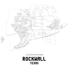 Rockwall Texas. US street map with black and white lines.