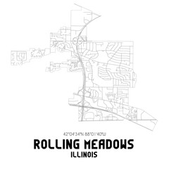 Rolling Meadows Illinois. US street map with black and white lines.