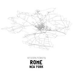 Rome New York. US street map with black and white lines.