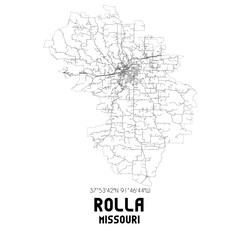 Rolla Missouri. US street map with black and white lines.