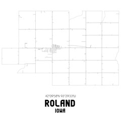Roland Iowa. US street map with black and white lines.