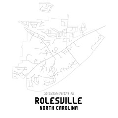 Rolesville North Carolina. US street map with black and white lines.