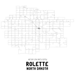Rolette North Dakota. US street map with black and white lines.