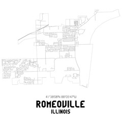 Romeoville Illinois. US street map with black and white lines.