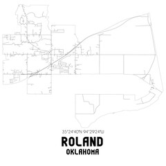 Roland Oklahoma. US street map with black and white lines.