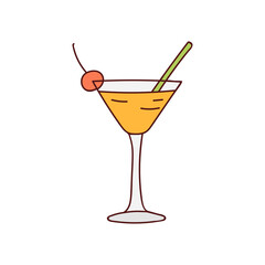 Cold summer cocktail colorful doodle illustration in vector. Cocktail illustration in vector. Cold lemonade colorful doodle illustration