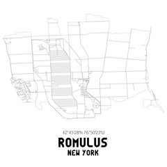 Romulus New York. US street map with black and white lines.