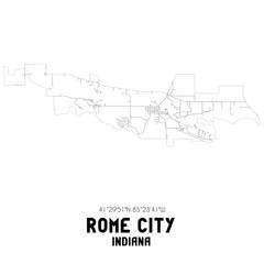 Rome City Indiana. US street map with black and white lines.