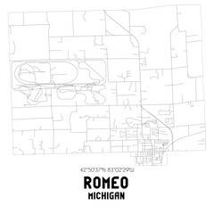 Romeo Michigan. US street map with black and white lines.