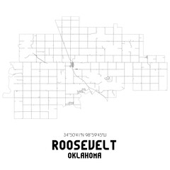 Roosevelt Oklahoma. US street map with black and white lines.