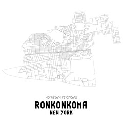 Ronkonkoma New York. US street map with black and white lines.