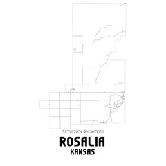 Rosalia Kansas. US street map with black and white lines.