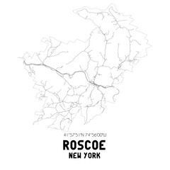 Roscoe New York. US street map with black and white lines.