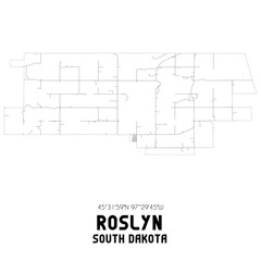 Roslyn South Dakota. US street map with black and white lines.