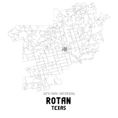 Rotan Texas. US street map with black and white lines.