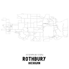 Rothbury Michigan. US street map with black and white lines.