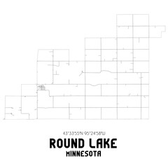 Round Lake Minnesota. US street map with black and white lines.