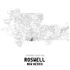 Roswell New Mexico. US street map with black and white lines.