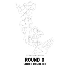 Fototapeta na wymiar Round O South Carolina. US street map with black and white lines.