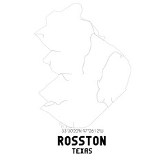 Rosston Texas. US street map with black and white lines.