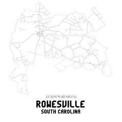 Rowesville South Carolina. US street map with black and white lines.