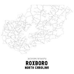 Roxboro North Carolina. US street map with black and white lines.