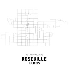 Roseville Illinois. US street map with black and white lines.
