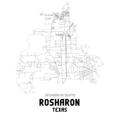 Rosharon Texas. US street map with black and white lines.