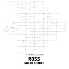 Ross North Dakota. US street map with black and white lines.