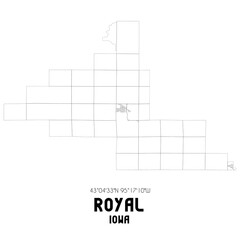 Royal Iowa. US street map with black and white lines.