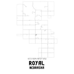 Royal Nebraska. US street map with black and white lines.
