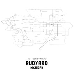 Rudyard Michigan. US street map with black and white lines.