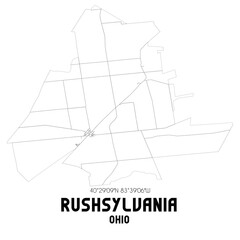 Rushsylvania Ohio. US street map with black and white lines.