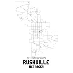 Rushville Nebraska. US street map with black and white lines.