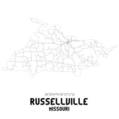 Russellville Missouri. US street map with black and white lines.