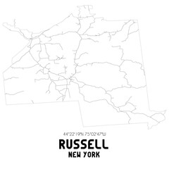 Russell New York. US street map with black and white lines.