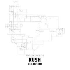 Rush Colorado. US street map with black and white lines.