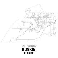 Ruskin Florida. US street map with black and white lines.