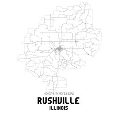 Rushville Illinois. US street map with black and white lines.