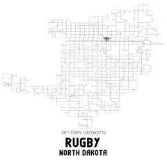Rugby North Dakota. US street map with black and white lines.