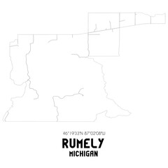 Rumely Michigan. US street map with black and white lines.