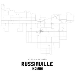 Russiaville Indiana. US street map with black and white lines.