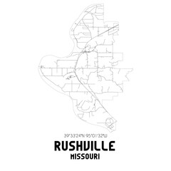 Rushville Missouri. US street map with black and white lines.