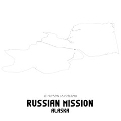 Russian Mission Alaska. US street map with black and white lines.