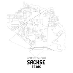 Sachse Texas. US street map with black and white lines.