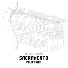 Sacramento California. US street map with black and white lines.