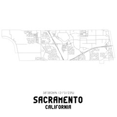 Sacramento California. US street map with black and white lines.