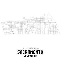 Sacramento California. US street map with black and white lines.